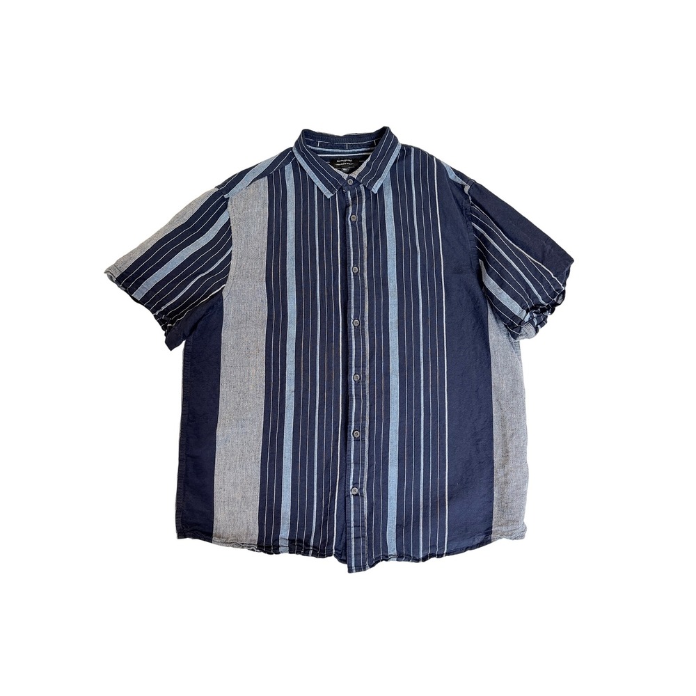 Banana Republic Button Down Shirt Mens Large Blue Linen Blend Slim Fit Striped